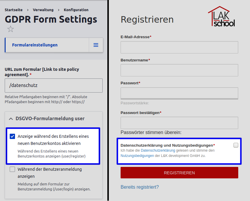 Drupal DSGVO Modul für Kontaktforumlare
