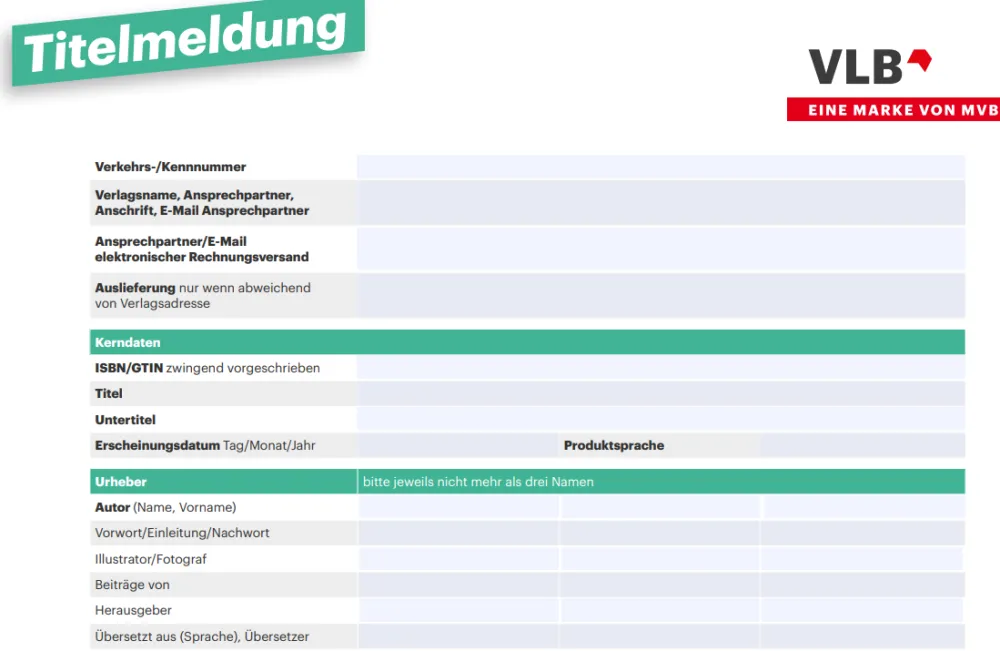 Formular für Titelmeldung an das VLB