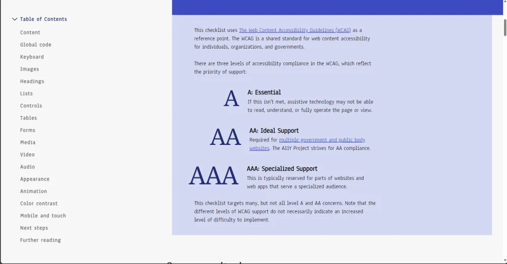 Die drei Barrierfreiheitsstufen der WCAG. A steht für essentielle Anforderungen, AA steht für ideale Unterstützung und AAA für spezialisierte Unterstützung.
