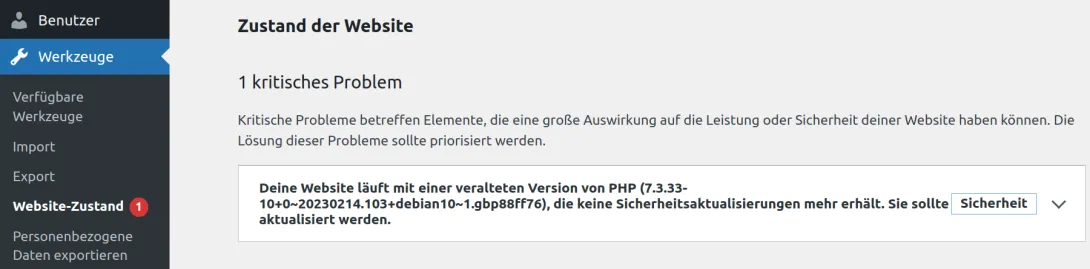 WordPress Website Zustand